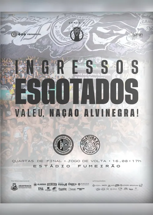 
				Ingressos esgotados: ASA terá casa cheia em jogo do acesso no próximo domingo
			
			