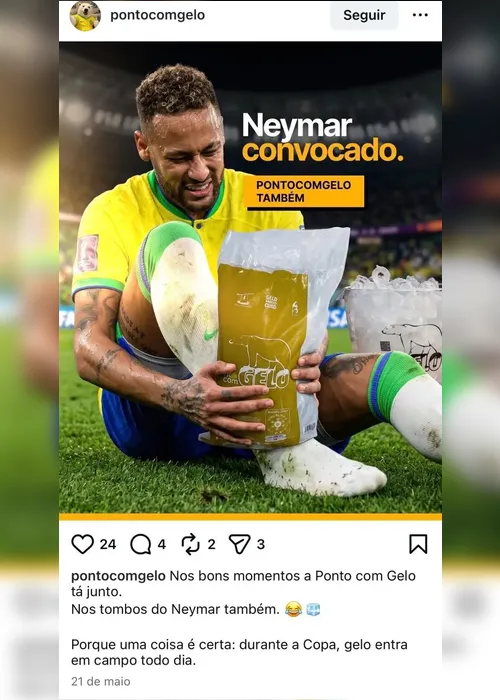 
				Irmã do presidente da CBF usa imagem de Neymar e Vini em anúncio de gelo sem autorização
			
			