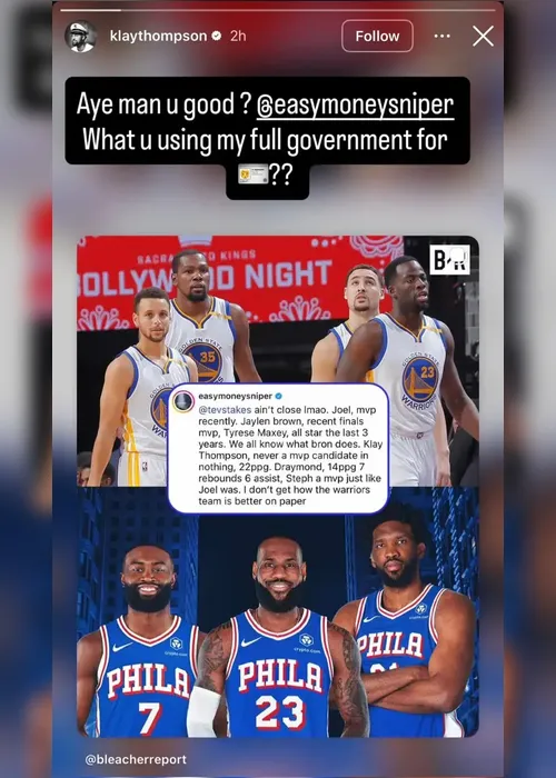 
				KD compara 76ers de LeBron a Warriors de 2017 e irrita Klay
			
			