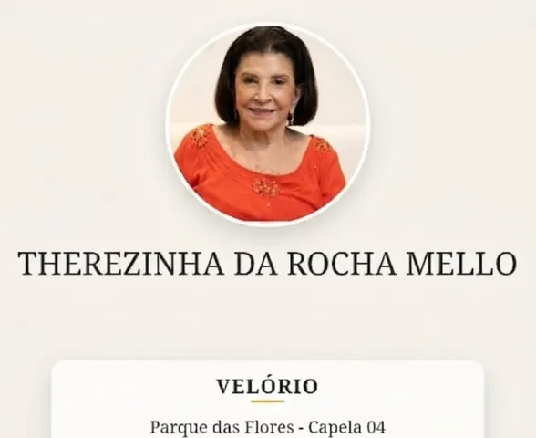 Morre aos 99 anos Therezinha da Rocha Mello; sepultamento acontece nesta quarta-feira