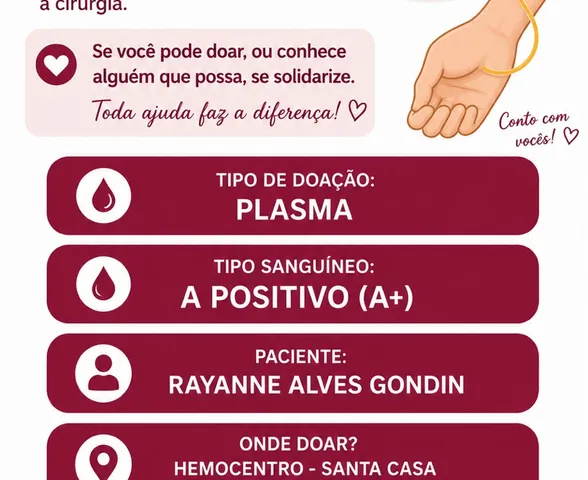 Paciente com deficiência do Fator V precisa de doações de plasma antes de cirurgia