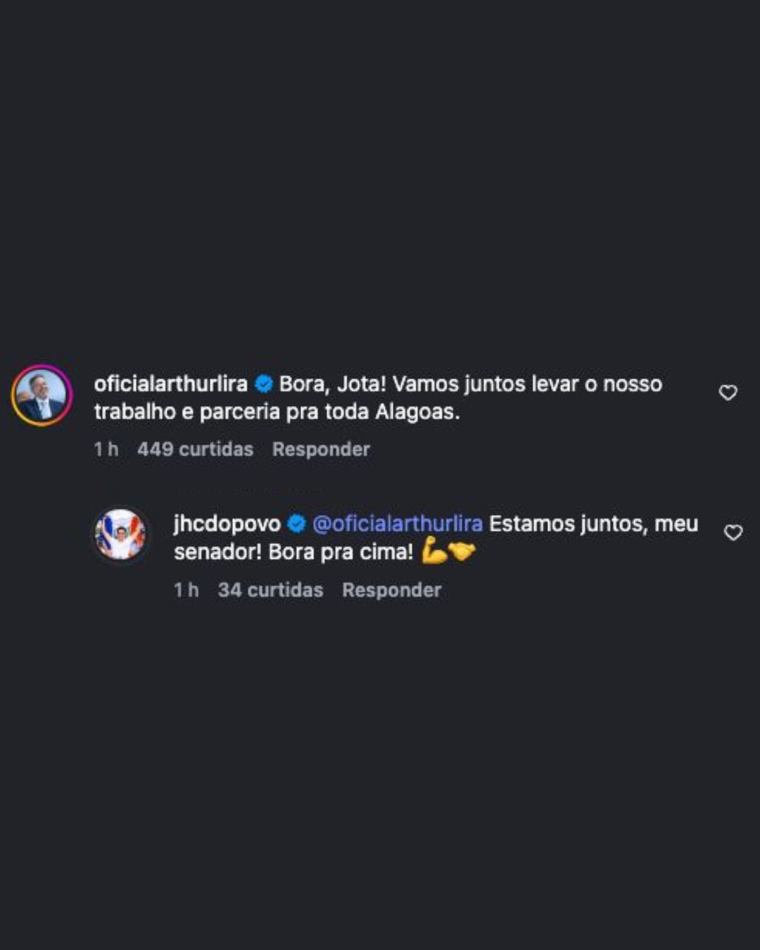 Lira e JHC trocam afagos após chapa oficializada: “Bora, Jota”