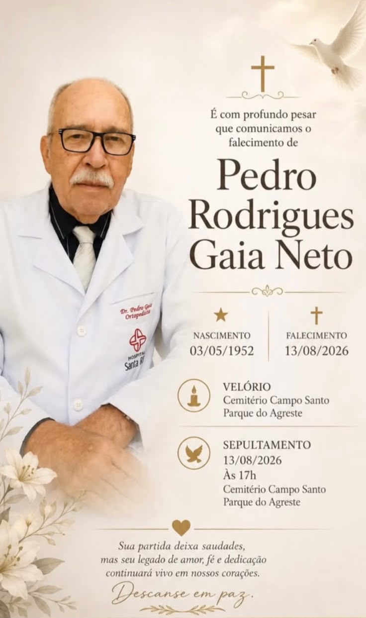 Morre aos 74 anos o médico Pedro Gaia, ex-vereador de Palmeira dos Índios