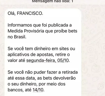 Governo começa a notificar apostadores sobre MP do fim das bets e prazo para saques; veja mensagem