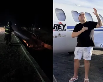 Avião do cantor Rey Vaqueiro sai da pista e pega fogo; artista estava a bordo