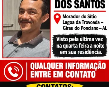 Família procura homem de 28 anos desaparecido há três dias em Girau do Ponciano