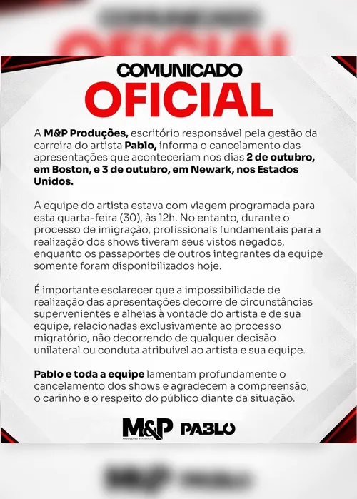 
				Após cancelar show nos EUA e ser acusado de calote, Pablo se explica
			
			