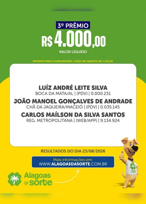 
				Confira os resultados do Alagoas Dá Sorte deste domingo (23/8)
			
			