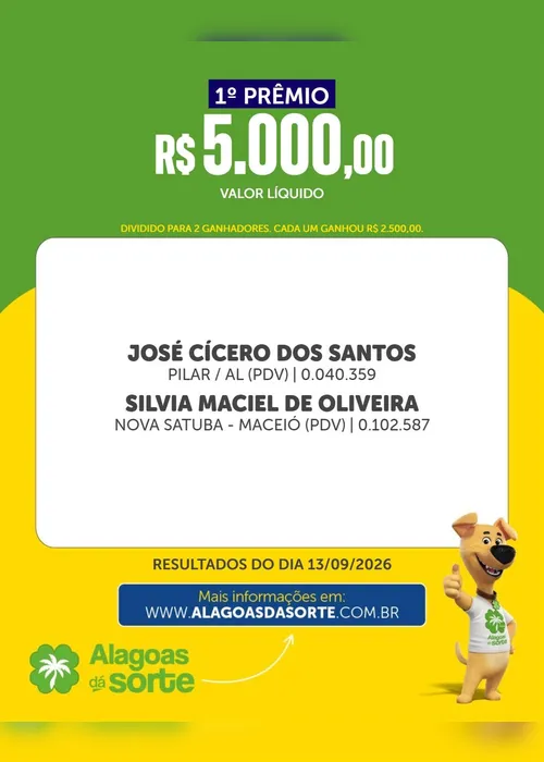 
				Confira os resultados do Alagoas Dá Sorte deste domingo (13/9)
			
			