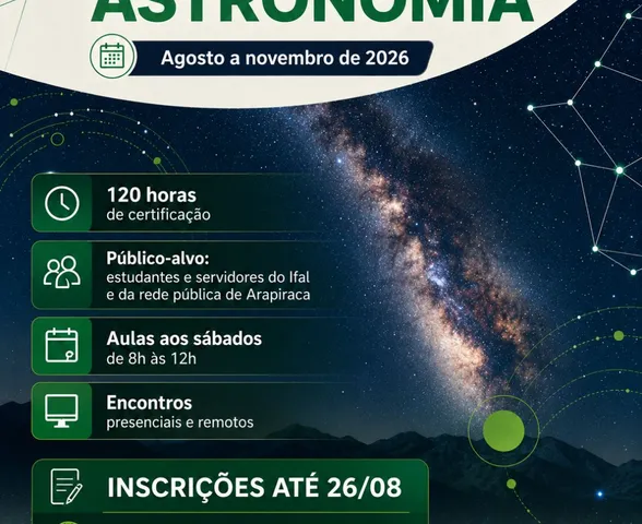 Curso gratuito de Introdução à Astronomia abre inscrições em Arapiraca