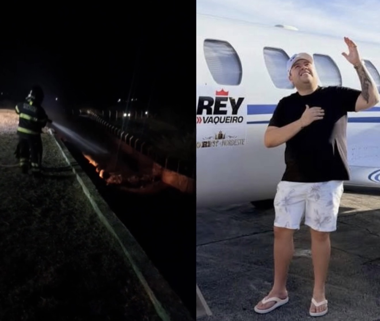 Avião do cantor Rey Vaqueiro sai da pista e pega fogo; artista estava a bordo