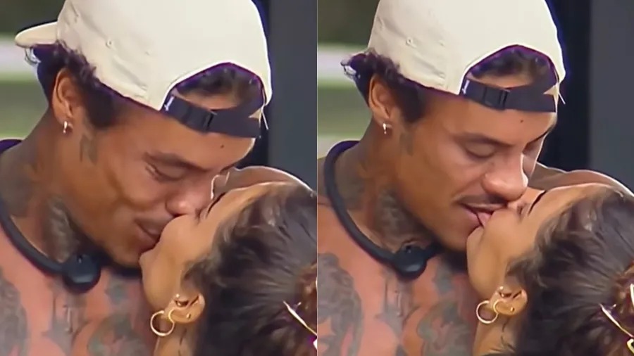 Catherine Bascoy e Murilo Dias dão beijão em reality