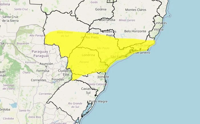 Tempestade deve trazer ventania e queda de granizo para áreas de 6 estados