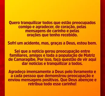 Prefeito de Matriz de Camaragibe sofre acidente após bater em cavalo solto na pista
