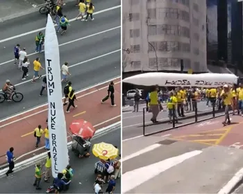 Ato pró-Flávio tem pedido para que Trump jogue bomba nuclear no Brasil