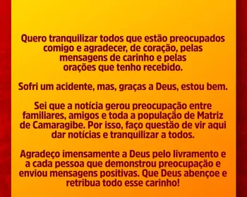 Prefeito de Matriz de Camaragibe sofre acidente após bater em cavalo solto na pista
