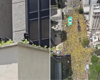 Snipers da PM acompanham ato de Flavio Bolsonaro na Avenida Paulista