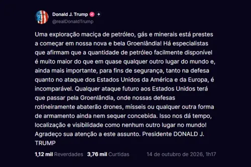 
				Trump anuncia exploração de petróleo, gás e minerais na Groenlândia
			
			