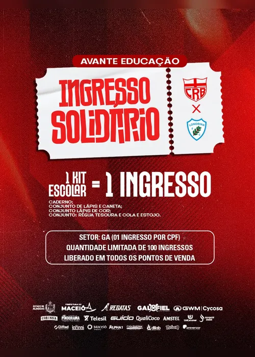 
				CRB x Londrina: veja os preços dos ingressos para a 35ª rodada da Série B
			
			