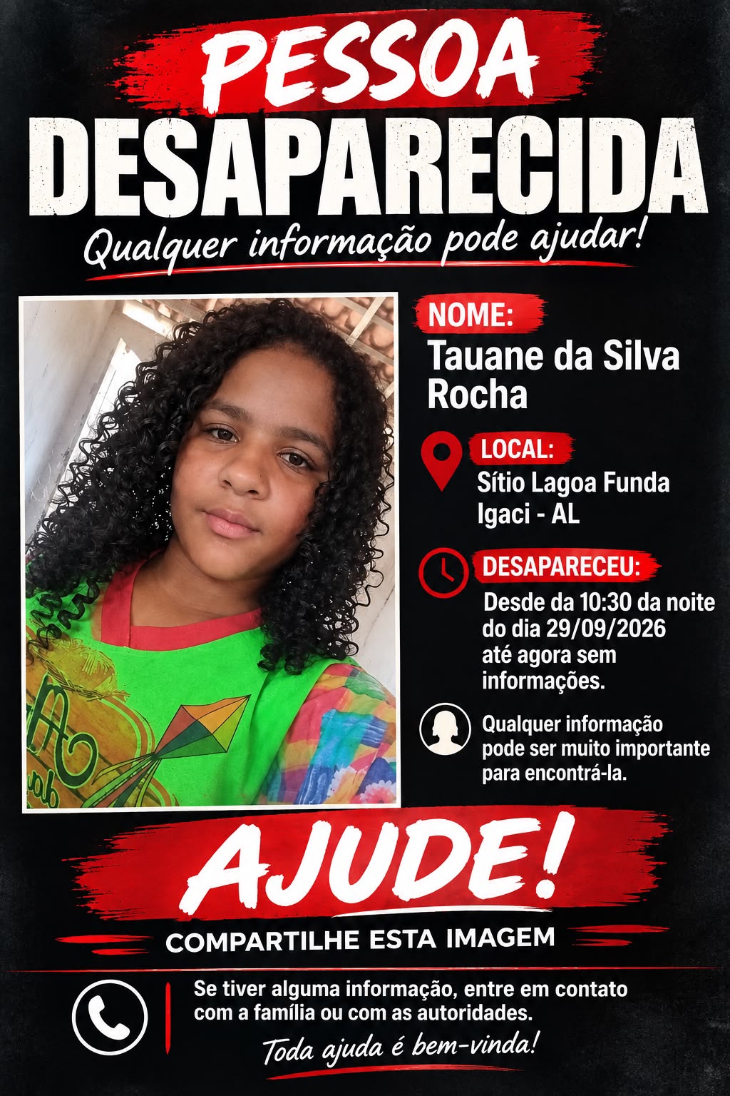 Família procura adolescente de 14 anos desaparecida em Igaci