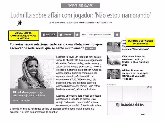As páginas ficaram mais limpas, dando destaque ao título da matéria.