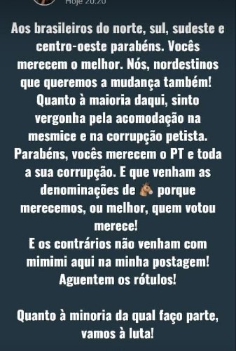 Fato aconteceu após resultado do 1° turno 