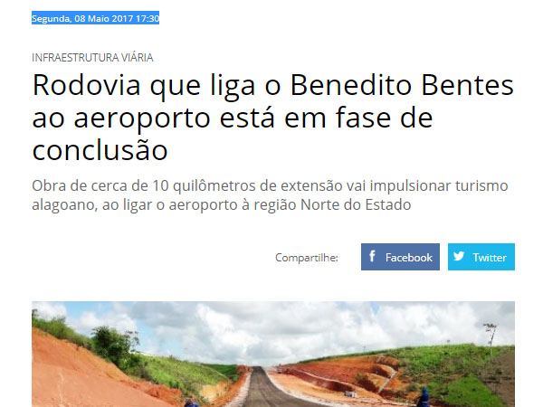 Matéria publicada no site oficial do governo revela que a data para a entrega da rodovia seria em ju