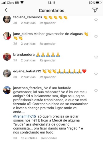 Renan Filho tem sido alvo de críticas dos internautas nas redes sociais