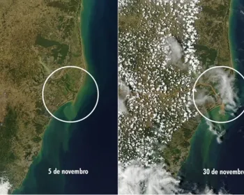 Satélite da Nasa mostra evolução da lama na foz do Rio Doce, no ES