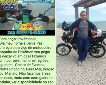Motoboy anuncia transporte para jogadores de 'Pokémon Go' no Ceará
