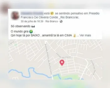 Detento faz check-in em rede social de dentro de presídio em Rio Branco