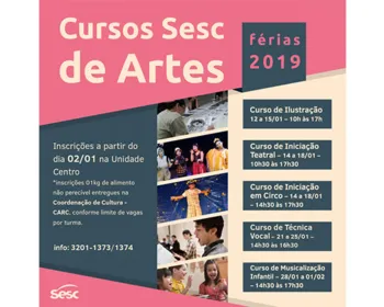 Sesc abre inscrições gratuitas para Cursos de Artes nas Férias