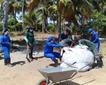 Voluntários de ONG já retiraram mais de meia tonelada de óleo do Rio Coruripe