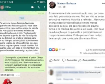 Menino defende amigo negro de bullying e post do pai viraliza