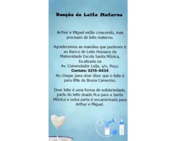 Familiares pedem doação de leite para gêmeos recém-nascidos em Maceió