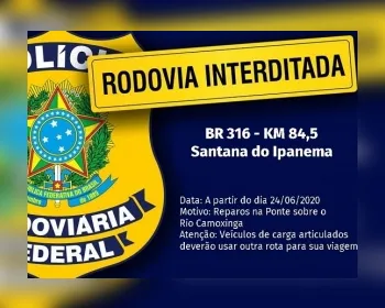 Trecho da BR-316, em Santana do Ipanema, é interditado para reparos em ponte