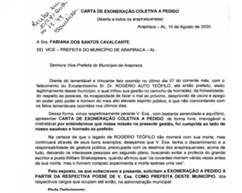 Secretários municipais de Arapiraca assinam carta de exoneração coletiva