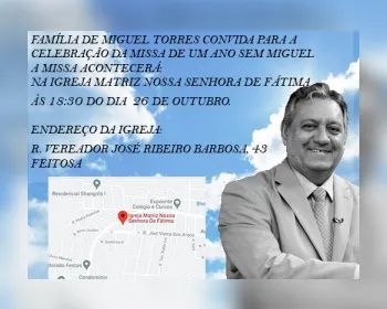 Missa de 1 ano da morte do jornalista Miguel Torres acontece dia 26 outubro 