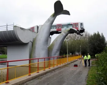 Trem é salvo por escultura de rabo de baleia na Holanda