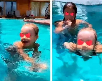 Ivete Sangalo ensina filhas gêmeas a nadar: "Bate a perna!"