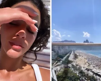 Bruna Marquezine pega sol em cobertura e mostra praia lotada no RJ