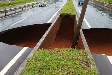 
				Enxurrada arranca parte de avenida em Barra Bonita, São Paulo
			
			