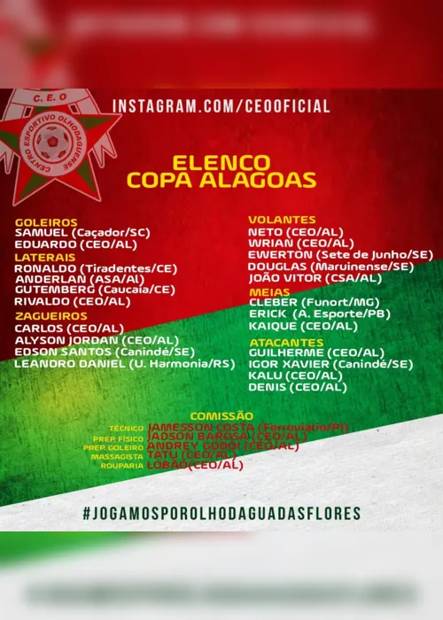 
			
				CEO x ASA; Sport Atalaiense x Aliança; veja jogos da Copa Alagoas desta quinta (13)
			
			
