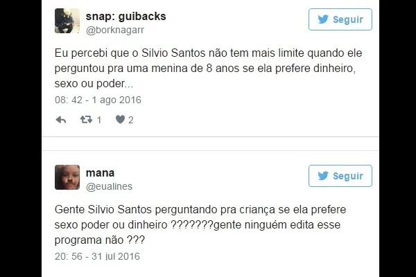 
				
					Silvio Santos erra feio ao fazer pergunta para criança em seu programa
				
				