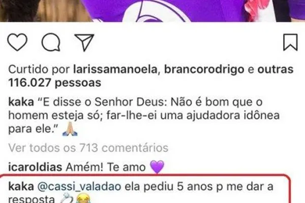 
				
					Kaká pede namorada, Carol Dias, em casamento: "Cinco anos para dar resposta"
				
				