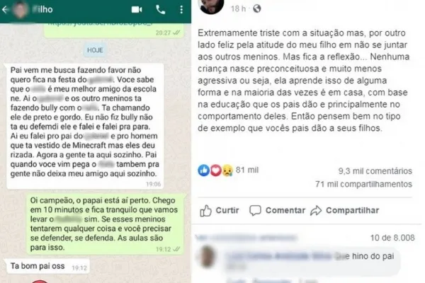 
				
					Menino defende amigo negro de bullying e post do pai viraliza
				
				