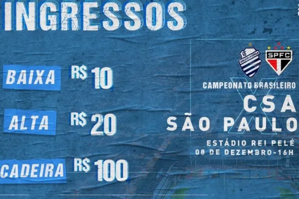 
				
					CSA terá quatro desfalques para partida contra o São Paulo, no Rei Pelé
				
				