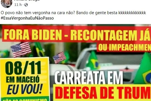 
				
					Carreata fake em Maceió em defesa de Trump vira piada nas redes sociais
				
				