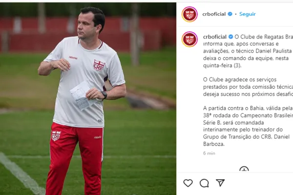 
				
					CRB anuncia desligamento de Daniel Paulista às vésperas do fim da temporada 2022
				
				