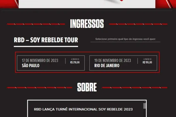 
				
					RBD 2023 Brasil: como comprar ingressos para RJ e SP no Eventim
				
				